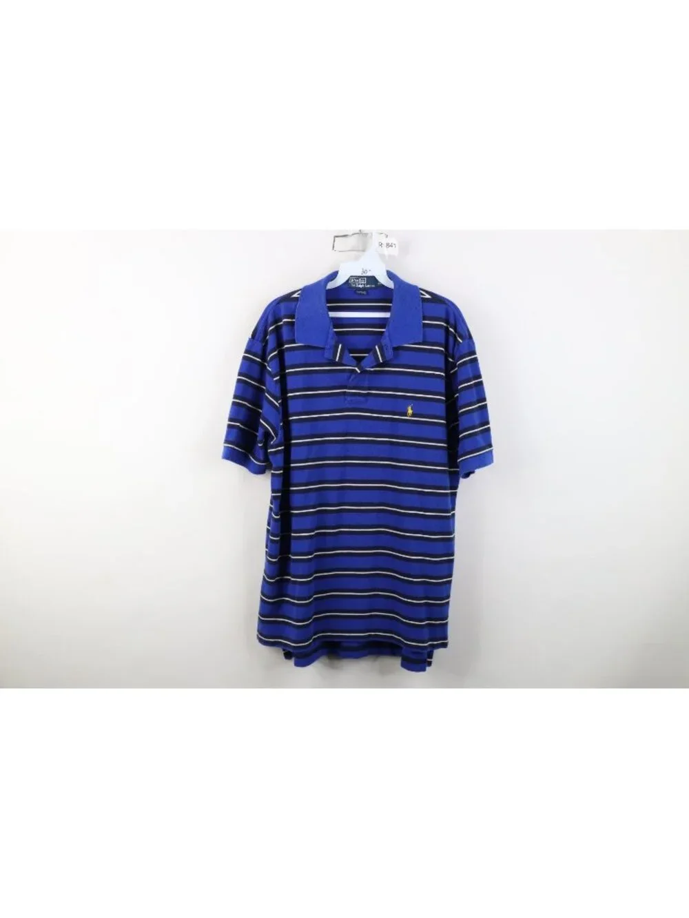 Vintage 90s Ralph Lauren Mens XL Faded Striped Color Block Knit Golf Polo Shirt